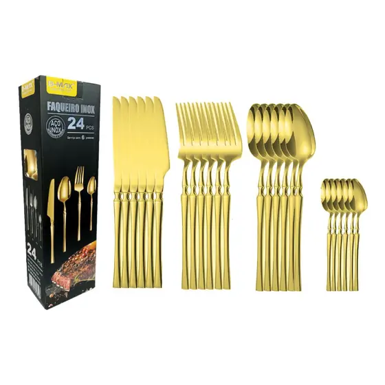 Conjunto Talheres Faqueiro De Luxo Jogo 24 Peças Inoxidável dourado
