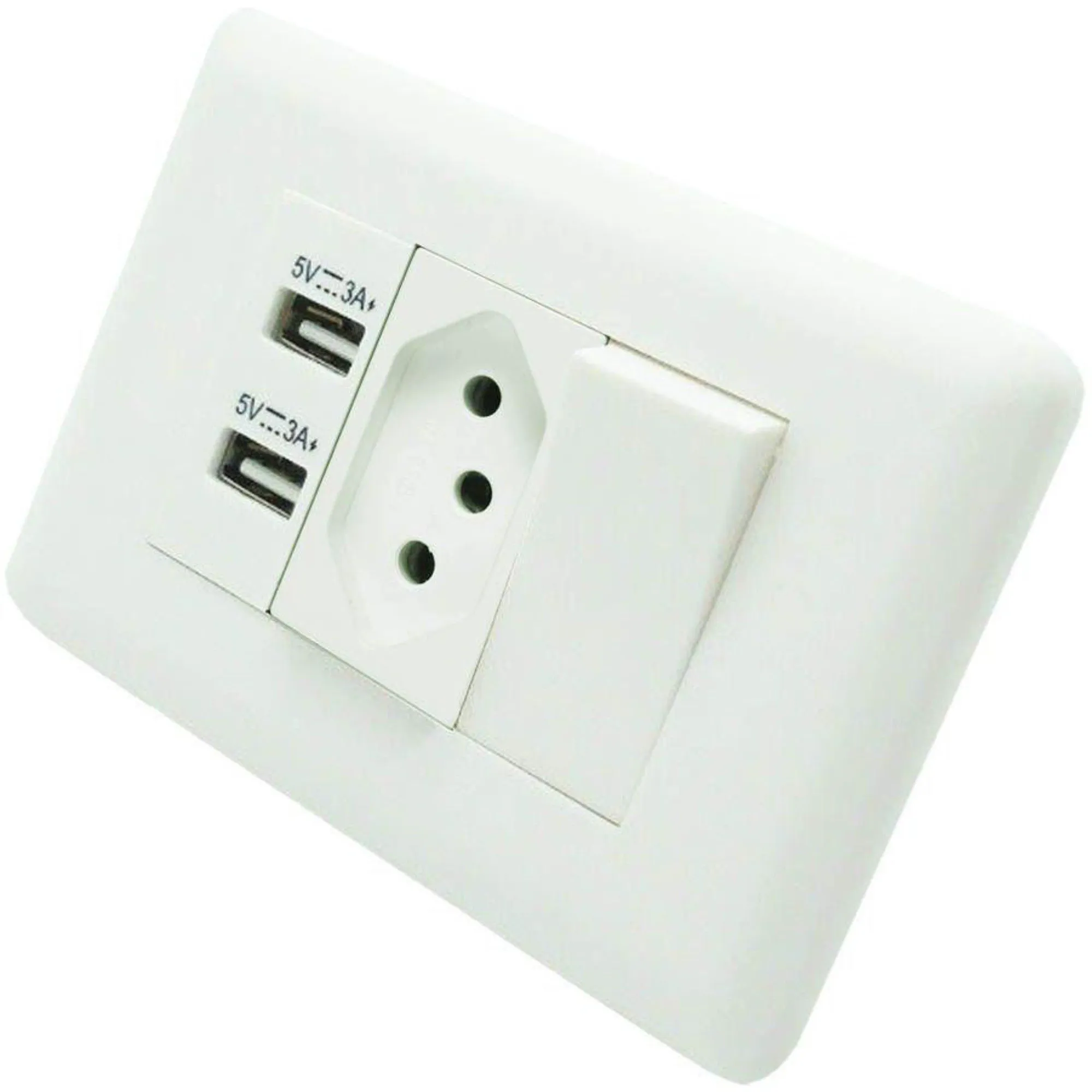 TOMADA DE PAREDE 2X1 C/ USB DUO 1 TOMADA 2 USB