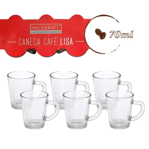 Jogo 6 Canecas Café Lisa De Vidro 70ml Hauskraft