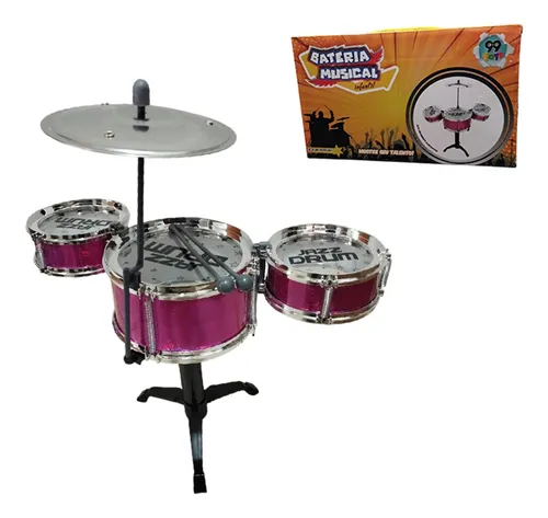 Bateria Infantil Musical Com Tambores Pratos E Baquetas