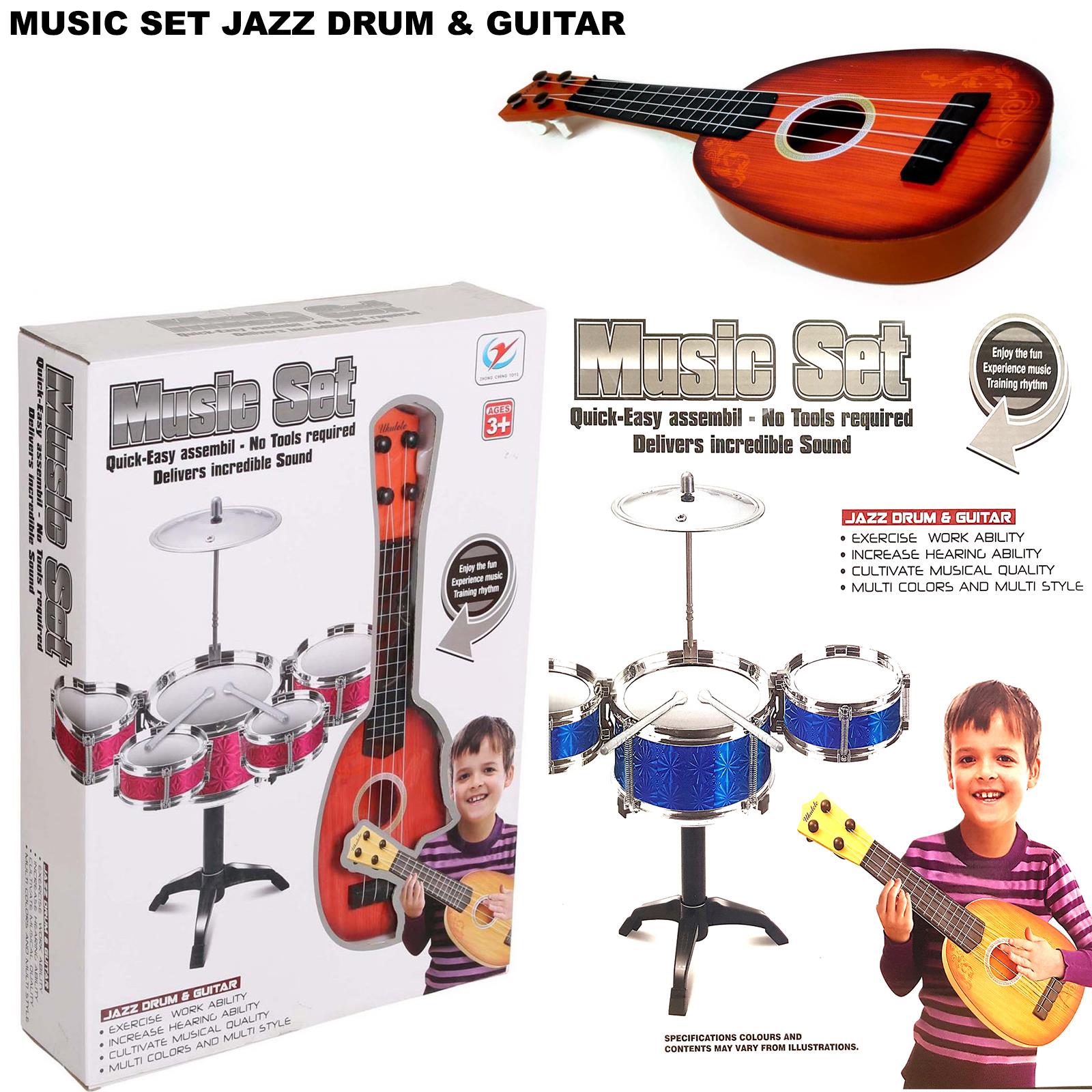 Kit de Brinquedos Musicais Infantil Com Bateria e Violão Colorido