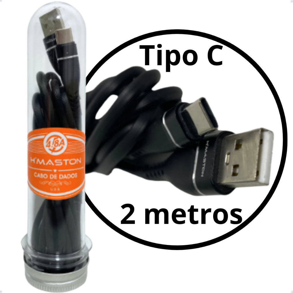 Cabo Usb Tipo C 2 Metros Tubo H'maston