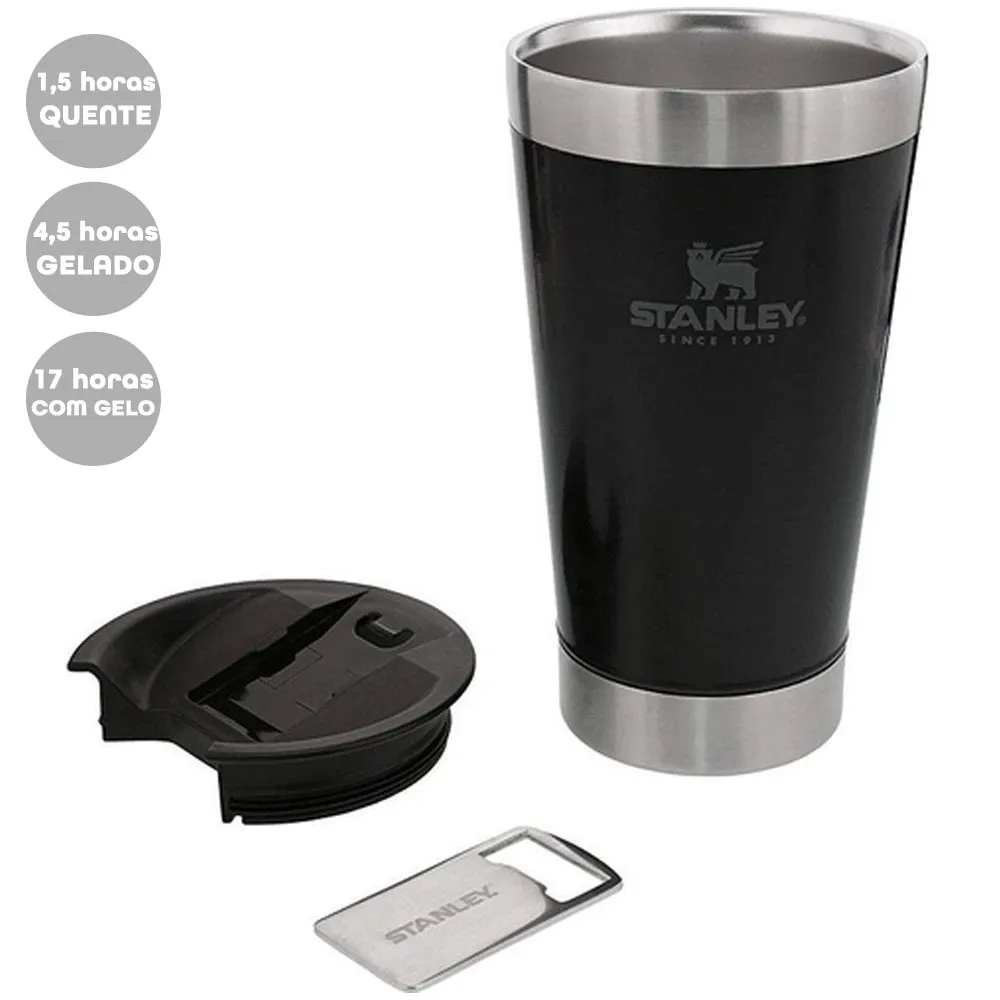 Copo Térmico c/Tampa e Abridor Cerveja 473ml Preto Stanley