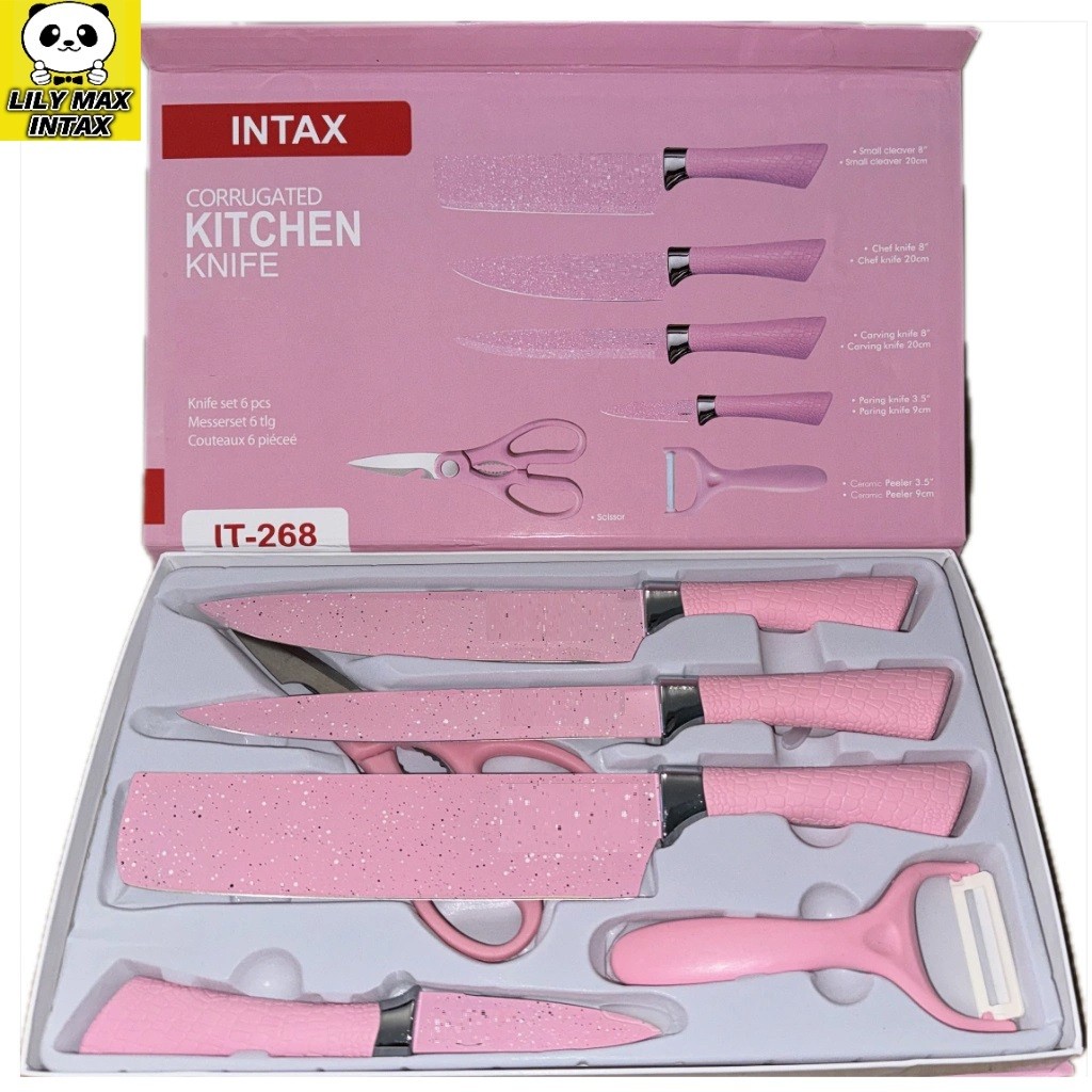Jogo de facas Rosa Profissional Antiaderente Faqueiro De Cozinha Gourmet Faca de Churrasco