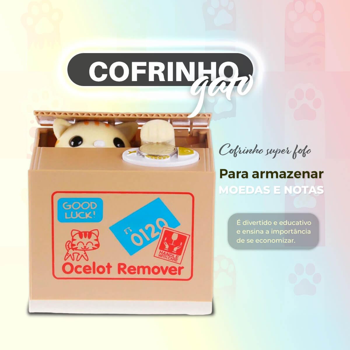 Cofrinho Gatinho que Puxa Moeda