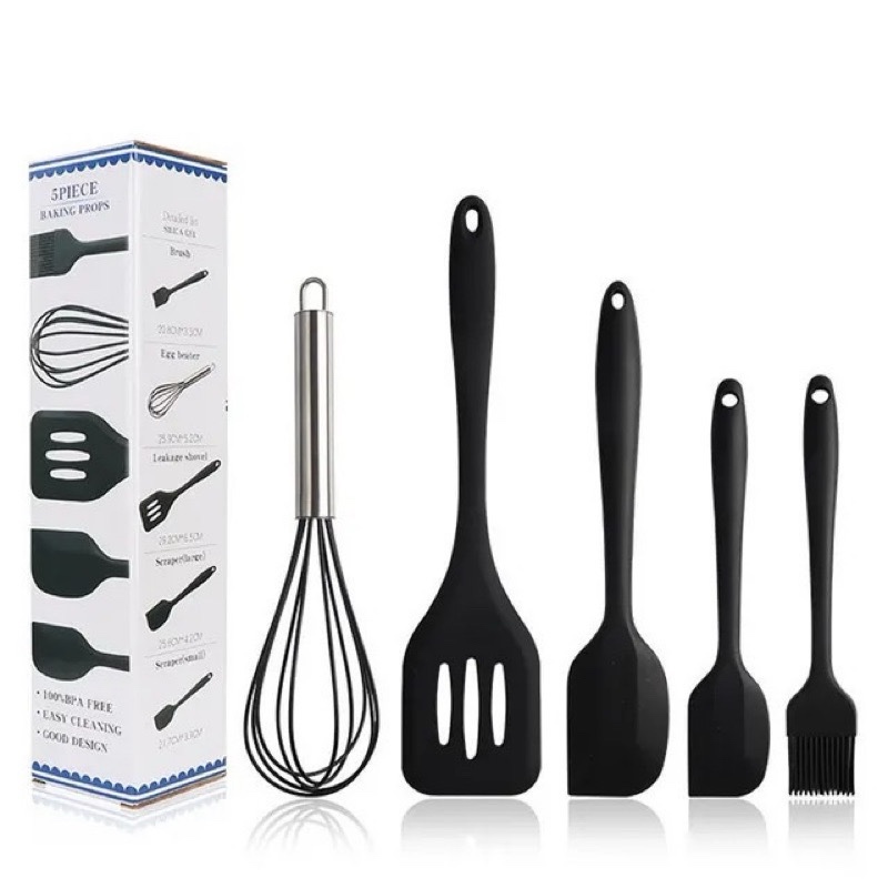 Kit 5 Peças Utensílios de Cozinha Silicone Colher Espátula Fue Espátula Pequeno Pincel