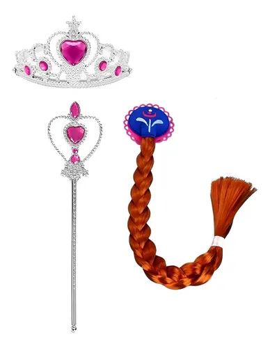 Kit Fantasia Frozen Princesa Elsa Acessórios Trança Coroa