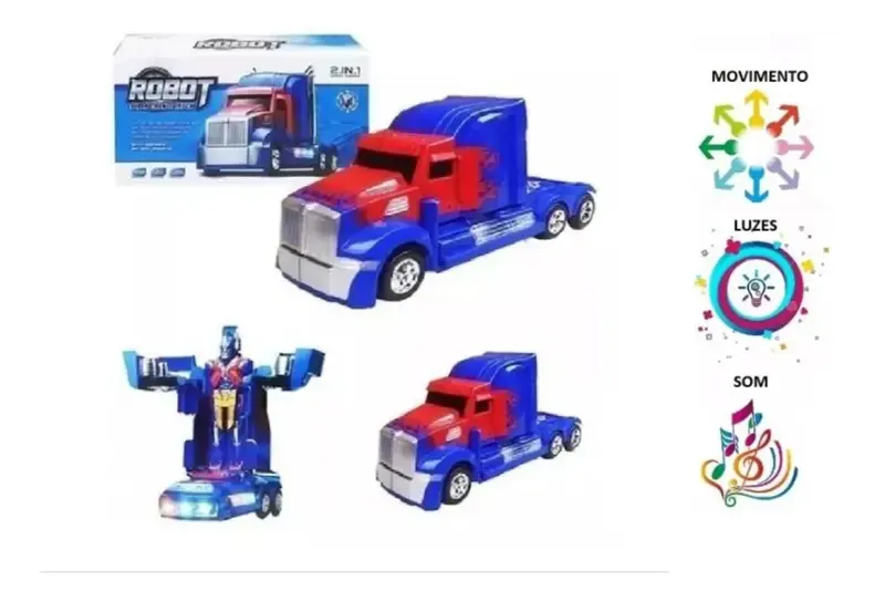 Caminhão De Brinquedo Vira Robô Luz Som Sensor Transformers Cor Azul