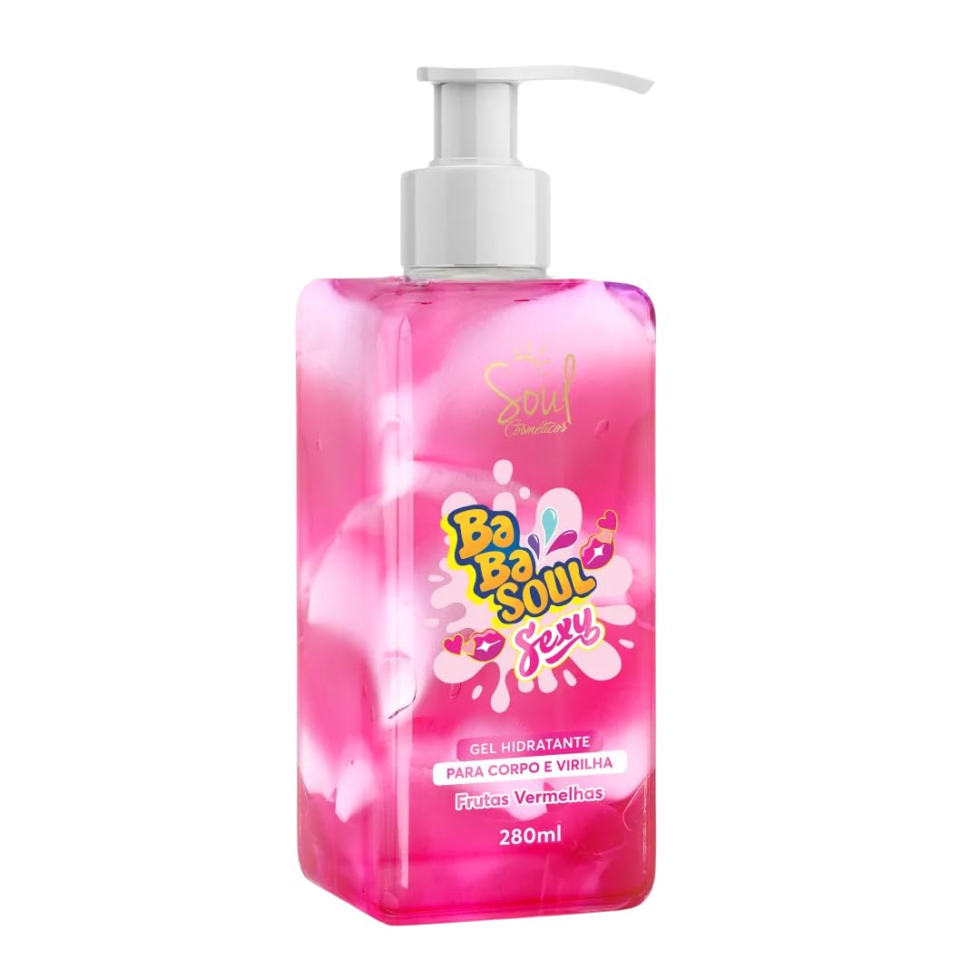 Creme Gel Hidratante Babasoul Para Corpo e Virilha, Beijável, Cheirinho de Chiclete Bubbaloo Frutas Vermelhas Blow
