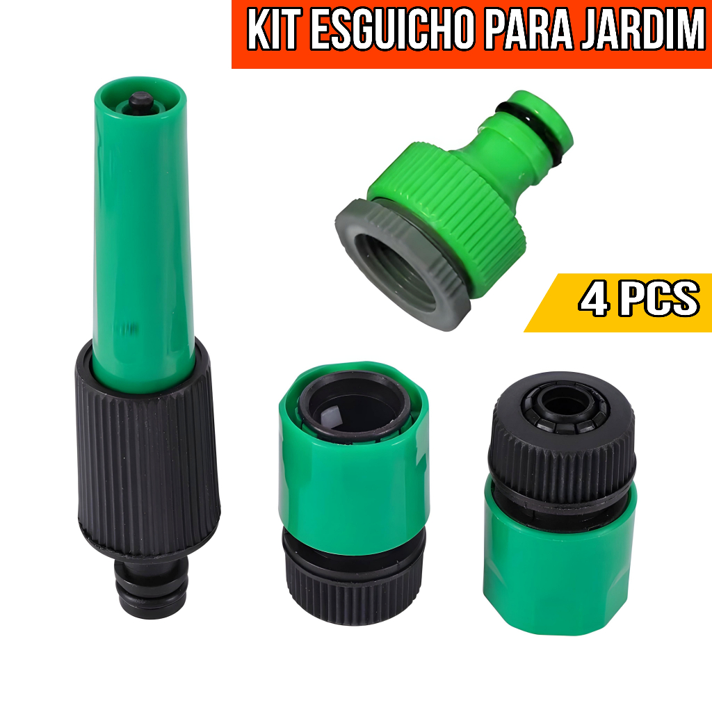 Kit de Esguicho Para Mangueira Regulavel Engate Rápido 4 Peças