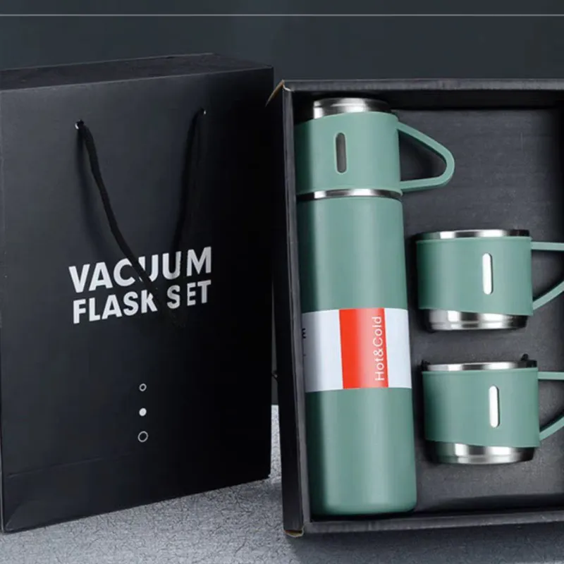 Garrafa Térmica 500ml Com 3 Xícaras Inox Camping Viagem Café