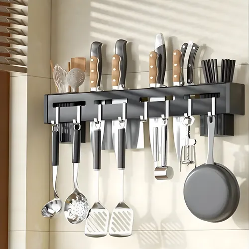 Suporte Cozinha Parede Porta Talheres Utensílios Preto
