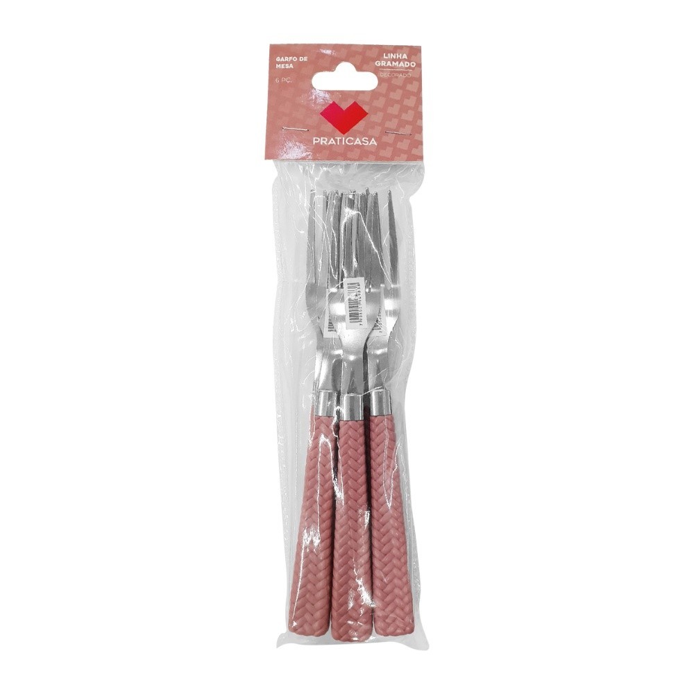 garfo rosa inox kit garfos 6 pçs Cabo de Plástico