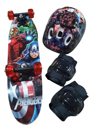 Skate Infantil + Acessórios Segurança Vingadores