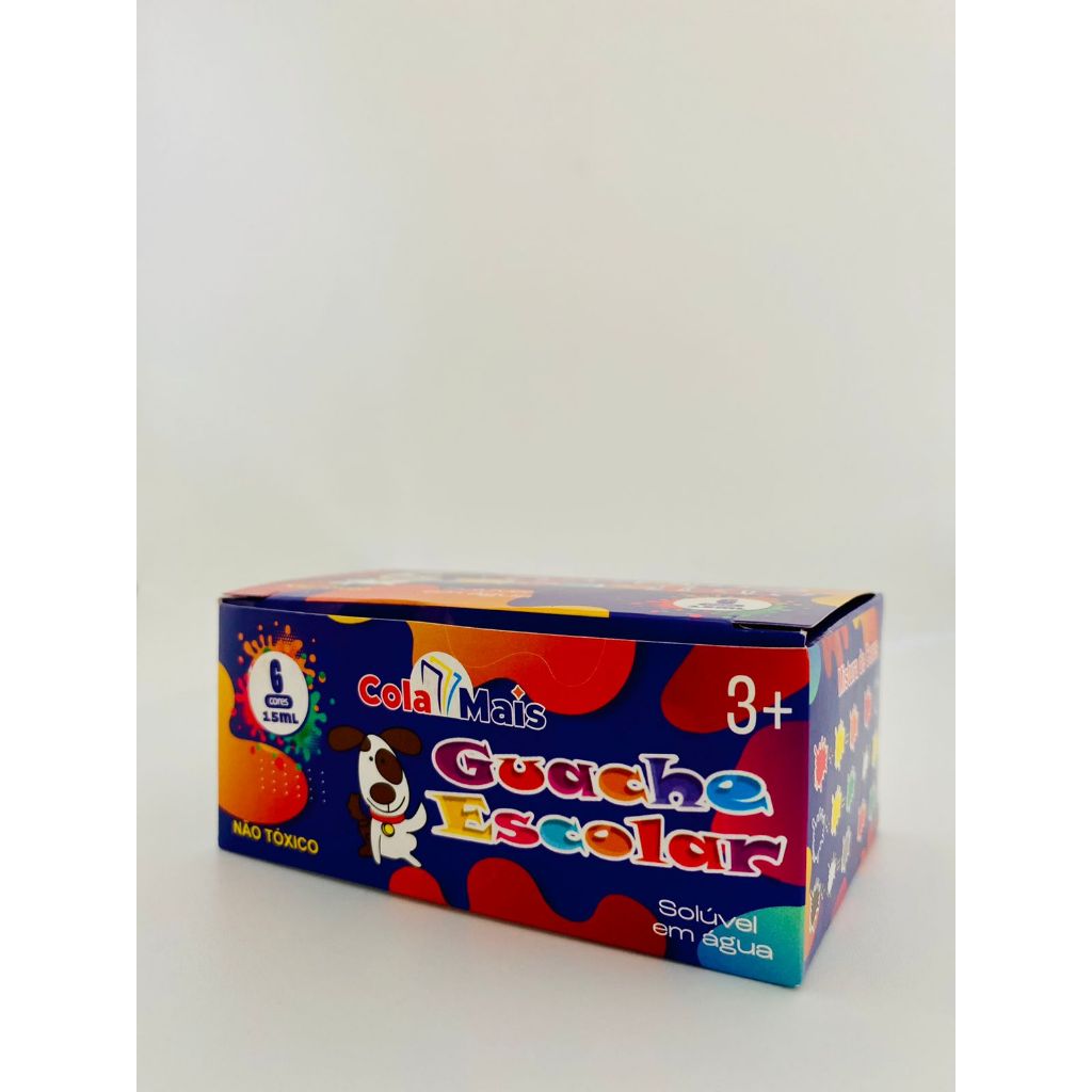 Tinta Guache Escolar Cola Mais - Solúvel em água - 6 cores- 15ml- NÃO TÓXICO - Escolar- Brincadeiras