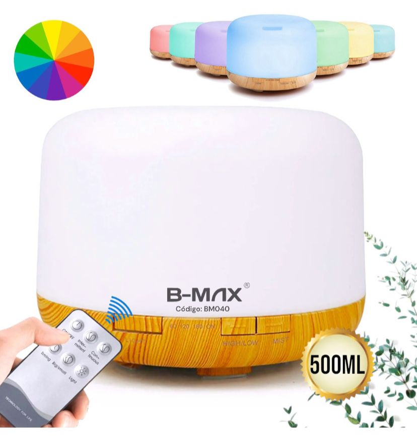 Difusor Umidificador De Ar Aromatizador De Oleos Essenciais B-MAX BM-040A 500ML