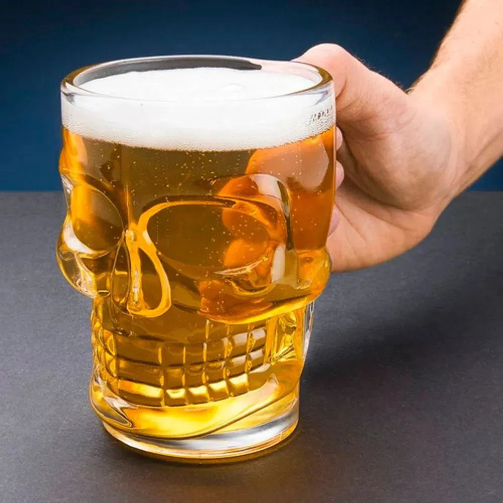 Caneca Chopp E Cerveja De Vidro Caveira Rock